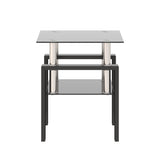 Modern Tempered Glass Square Side Table, 17.72-Inch, Black