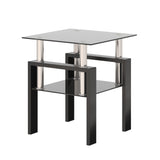 Modern Tempered Glass Square Side Table, 17.72-Inch, Black
