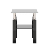 Modern Tempered Glass Square Side Table, 17.72-Inch, Black