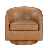 Maisy Saddle Faux Leather Wood Base Barrel Swivel Chair