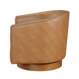 Maisy Saddle Faux Leather Wood Base Barrel Swivel Chair
