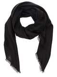 Saint Laurent Men Black Scarf With Jacquard Logo And Fringed Hem In Wool And Silk Man