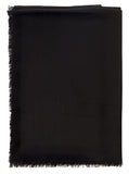 Saint Laurent Men Black Scarf With Jacquard Logo And Fringed Hem In Wool And Silk Man