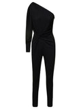 Saint Laurent Women Black One-Shoulder Jumpsuit With Side Gathering In Jersey Woman
