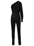Saint Laurent Women Black One-Shoulder Jumpsuit With Side Gathering In Jersey Woman