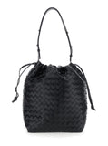 Bottega Veneta Men Black Shoulder Bag With Drawstring Closure And Intrecciato Motif In Leather Man