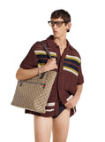 Gucci Men Beige Tote Bag With Two Top Leather Handles And Front Zip Pocket In Gg Canvas Man
