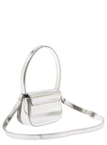 Diesel Women '1Dr' Silver Shoulder Bag  With Oval D Patch In Laminated Leather For Women