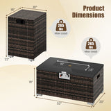 2-Piece Outdoor Rattan Fire Table Set 32 Inch Rectangle Gas Firepit with Tank Cover