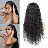 5×5 Deep Wave Lace Closure Wigs Human Hair Lace Wig Brazilian Hair Wig 180% Density for Black Women Natural Color 28 Inch