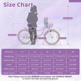 Kids Bike 12-20 Inch with Training Wheels & Basket Purple