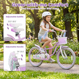 Kids Bike 12-20 Inch with Training Wheels & Basket Purple