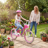 Kids Bike 18-Inch with Training Wheels and Basket Rose Red