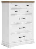 Ashbryn - Five Drawer Chest - White / Natural
