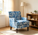 Upholstered Accent Chair, Vintage Armchair, Blue and White Stripes