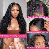 5×5 Deep Wave Lace Closure Wigs Human Hair Lace Wig Brazilian Hair Wig 180% Density for Black Women Natural Color 28 Inch