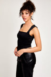 Square Neck Sleeveless Knit Top - Black