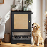 Feeding Station with Storage Cabinet and Stainless Steel Bowls - Black