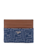 Fendi Men Leather And Denim-Effect Ff Jacquard Card Holder