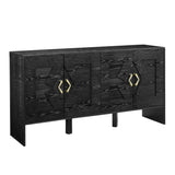 60" Mid Century Modern Sideboard Buffet Cabinet with Fluted Diamond Design - Black