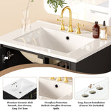 24" Modern Bathroom Vanity with Ceramic Sink, Soft-Close Door, 3 Drawers