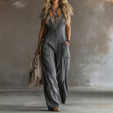 Sleeveless Loose Wide-Leg Jumpsuit with Two Pockets | 4 Colors