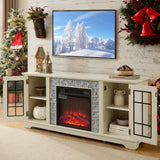 58" Modern TV Stand with Electric Fireplace and Storage - White