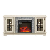 58" Modern TV Stand with Electric Fireplace and Storage - White