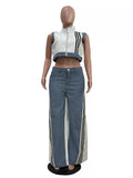 Zip Front Crop Top and Striped Pants Set