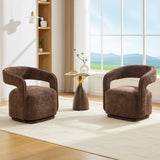 Chenille Fabric Swivel Accent Armchair, Brown Barrel Chair With Curved Backrest