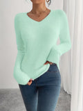 V-neck Solid-color Knitted Warm Plush Sweater