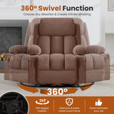 Swivel Rocker Recliner Chair with Vibration Massage and Heat for Living Room ,with Rocking Function and Side Pocket, USB Charge Port,2 cup holders