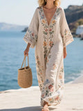 Full Size Printed V-Neck Maxi Dress Plus Size