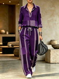Lapel Collar Wide-Leg Trouser Set | Printed Two-Piece Co-Ord