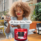 Pomegranate Noir Candle with Strawberry & Vanilla - Large 3 Wick Scented Candles for Home - Refreshing Summer Candles - 15.8 Oz Natural Soy Candles, Aromatherapy Relaxing Candle for Women & Men
