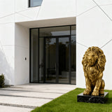 24-Inch Lion Statue, Resin Outdoor Guardian Sculpture, Gold