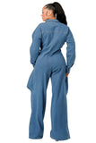 Denim Draped Wide-Leg Jumpsuit