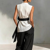 Women's Lace-Up Sleeveless Top & Wide-Leg Pants Two-Piece Set – White