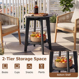 Eucalyptus Wood Outdoor Side Table with Storage Shelf