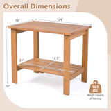 2-Tier Eucalyptus Wood Patio End Table with Storage Shelf