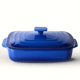 Large Ceramic Casserole Dish with Lid 4.0 Qt Rectangular Baking Pan Red