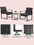 3-Piece Outdoor Patio Furniture Set – Wicker Chairs + Bar Table with Cushions