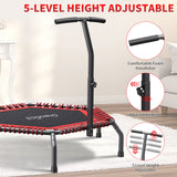 Oneofics 48”Trampoline, Foldable Fitness trampoline for Adults and Kids, Exercise Workout Rebounder Trampoline with Adjustable Handle, Max Load 550lbs