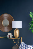 D15x25.7' Round Aluminum Sheet Gold Table Lamp with White Fabric Shade