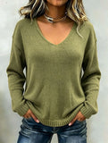Women's Relaxed V-Neck Drop-Shoulder Pullover Sweater