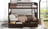 Full Over Full Bunk Bed With Drawers, Convertible Beds, Gray
