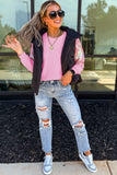 Pink Long Sleeve Sequin Round Neck Pullover Top