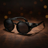 Retro Round Leather Frame Sunglasses – Vintage Fashion Eyewear