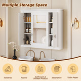 Wall Mounted Bathroom Cabinet With Mirror And 5 Shelves, Rectangular Design