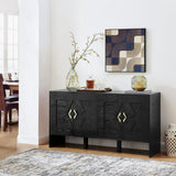 60" Mid Century Modern Sideboard Buffet Cabinet with Fluted Diamond Design - Black